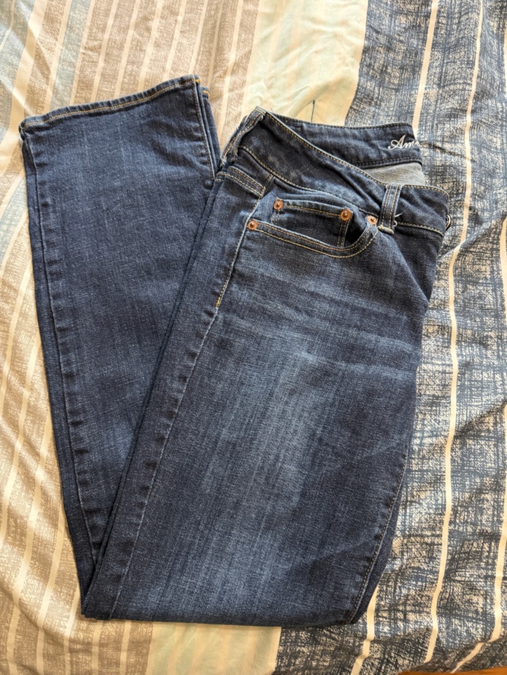 American Eagle Outfitters Straight Leg Jeans in Dark Indigo 6 short.